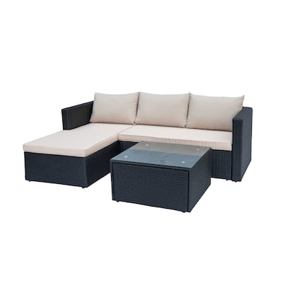 Maypex 3 PC Wicker Outdoor Corner Lounge Seating Set with Cushions