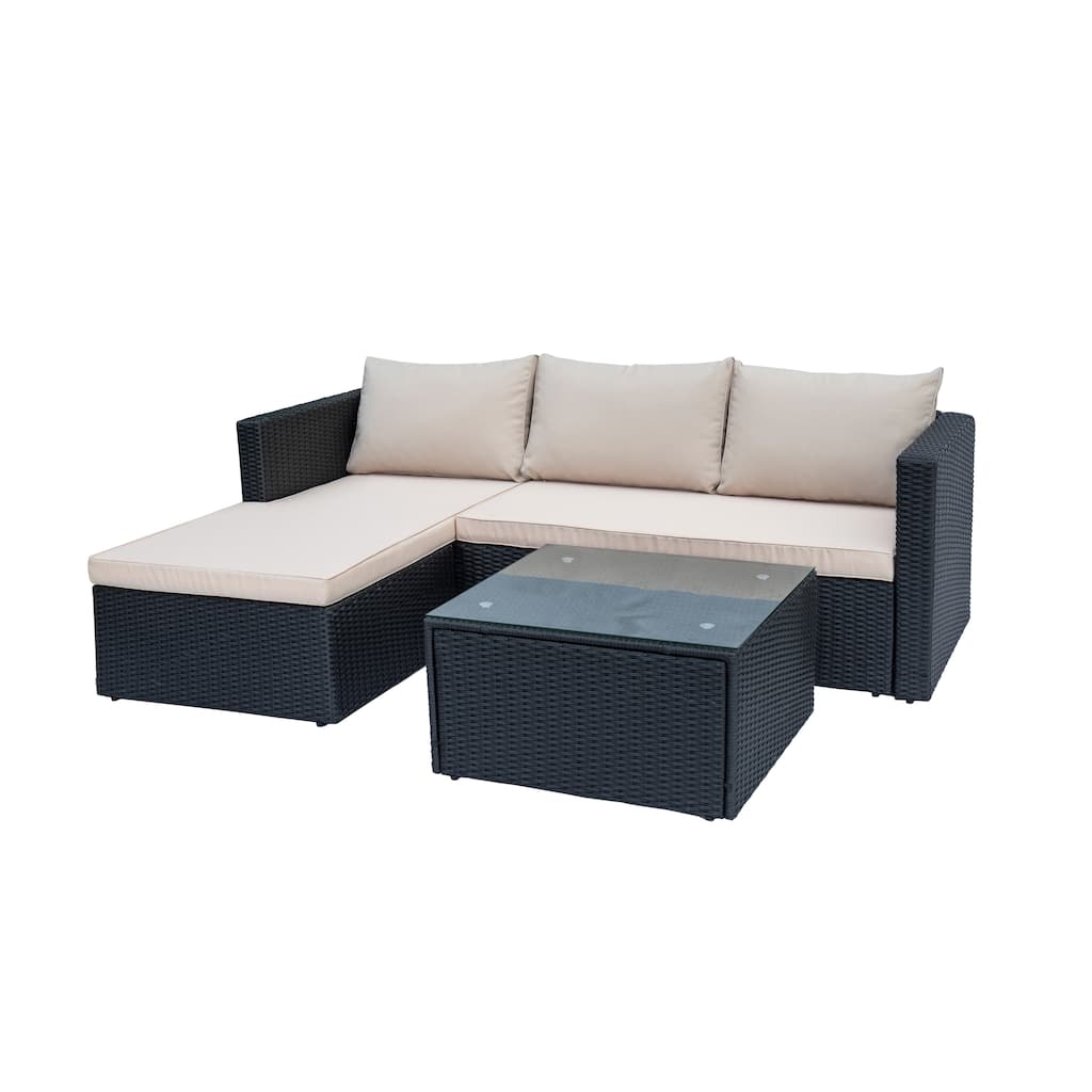 Maypex 3 PC Wicker Outdoor Corner Lounge Seating Set with Cushions