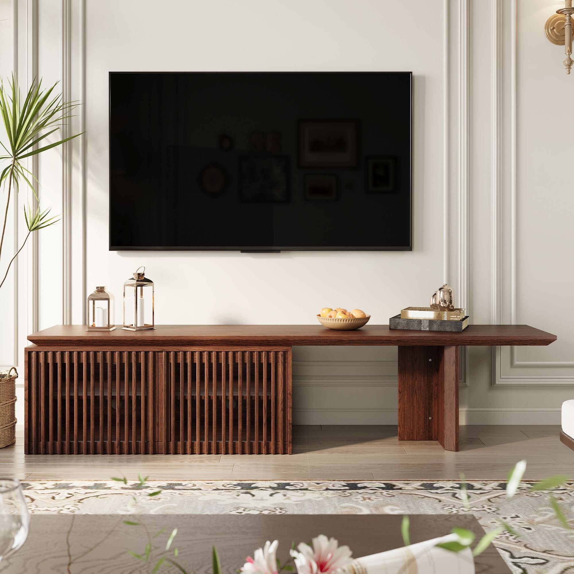 Modern Walnut TV Stand Extendable 78.7" with Storage