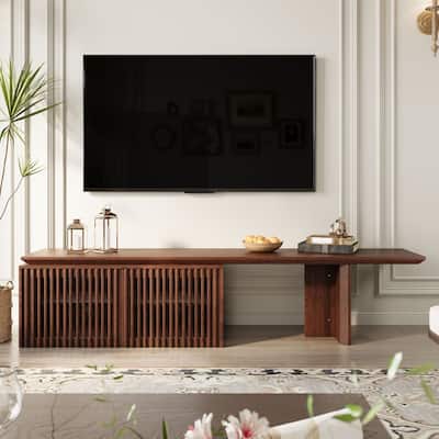 Modern TV stand (extendable) with storage cabinet entertainment center Living room TV stand - Walnut /wood 78.7