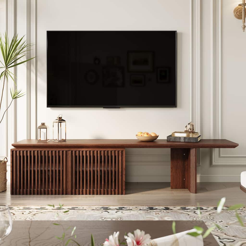 Modern TV stand (extendable) with storage cabinet entertainment center Living room TV stand - Walnut /wood 78.7