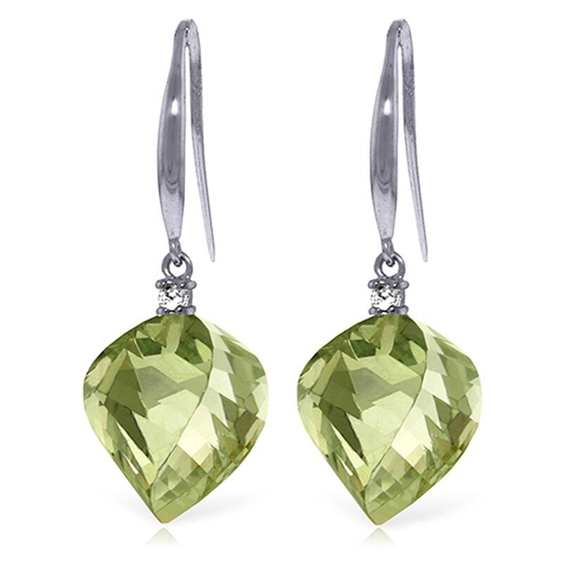 26.1 Carat 14K Solid Gold Fish Hook Earrings Diamond Green Amethyst - White