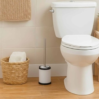 Bath Toilet Bowl Brush Holder with Folding Lid White - 15 inches H x 4.8" Diam