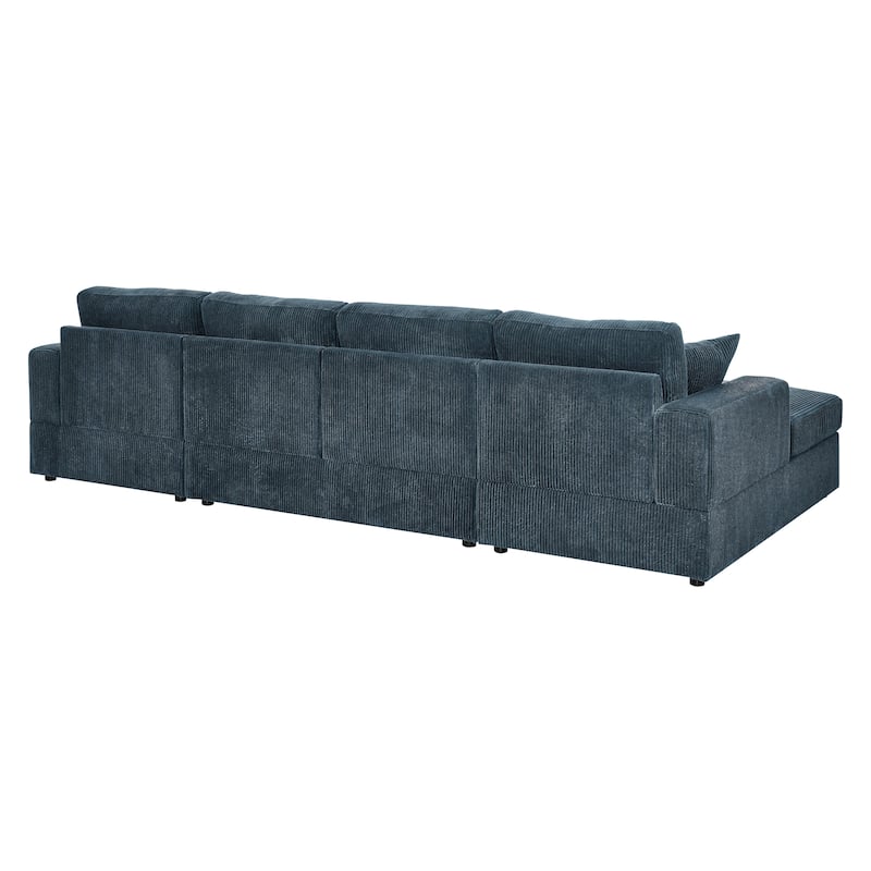 3-Piece Blue Corduroy Sectional: 60x120x33 inches, 199 lbs, Seats 4, U-Shaped, Minimalist, Removable Cushions