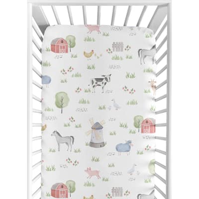 Farm Animals Baby Boy Girl Fitted Mini Portable Crib Sheet For Portable Crib - Watercolor Farmhouse Horse Cow Sheep Pig
