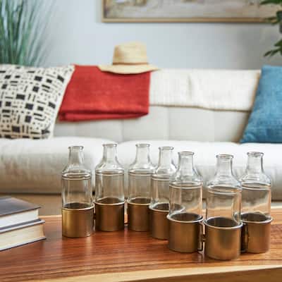 Gold Metal Adjustable Bottle Decorative Vase with Clear Glass Bottles