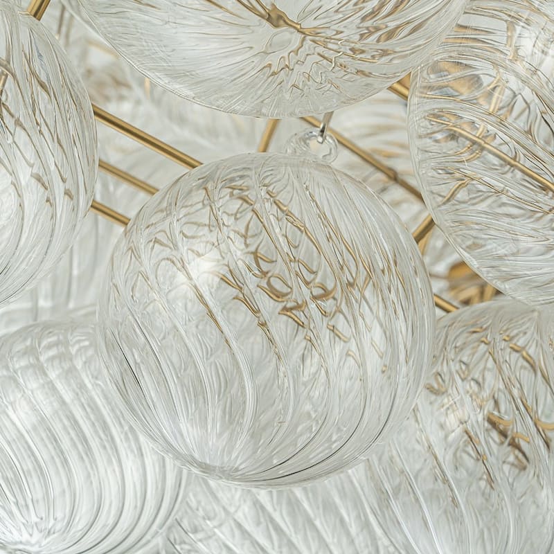 32in 8-Light Swirled Glass Globe Brass Wheel Bubble Pendant Chandelier