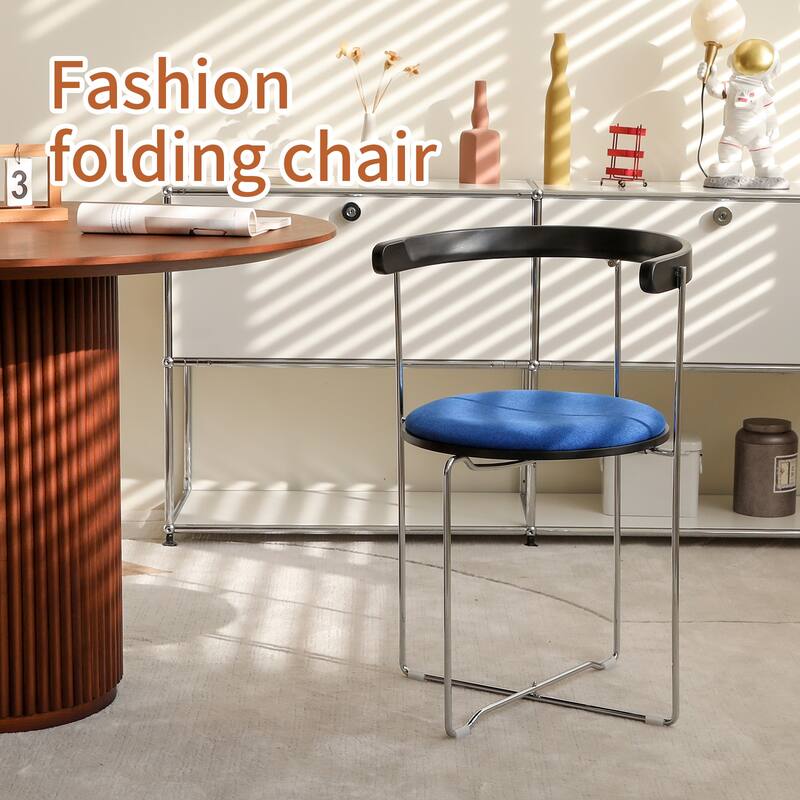 Folding Dining Chair with Modern Design,Chrome Frame with Wood back,Upholstered for Dining Living Room Kitchen Chairs,1p