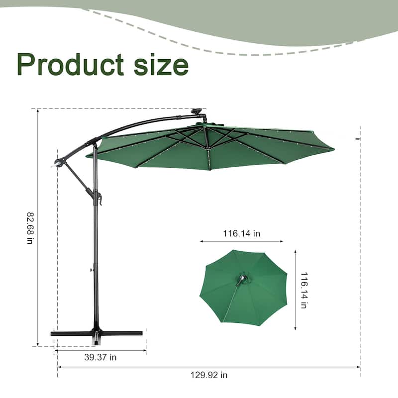HOMEFUN 10ft Solar LED Offset Hanging Market Patio Umbrella