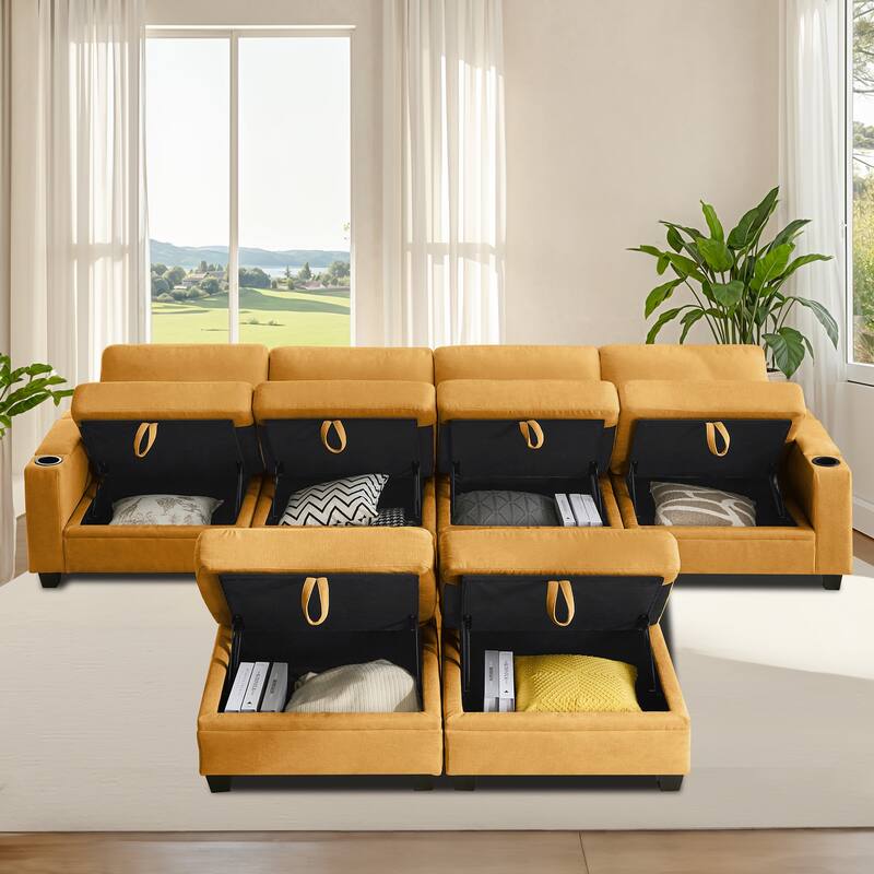 Chenille Sectional Sofa, Hidden Storage & Modular Design