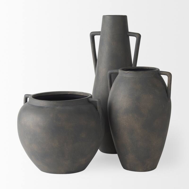 Kilian Brown And Gray Ceramic Double Ear Vase (11") - 7.5L x 7.5W x 11.2H