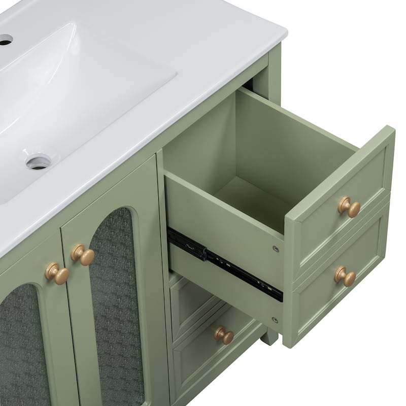 GDFStudio - Terra Wood & Ceramic 36" Bathroom Vanity with Sink, 2 Soft-Close Doors, Shelves & 3 Drawers