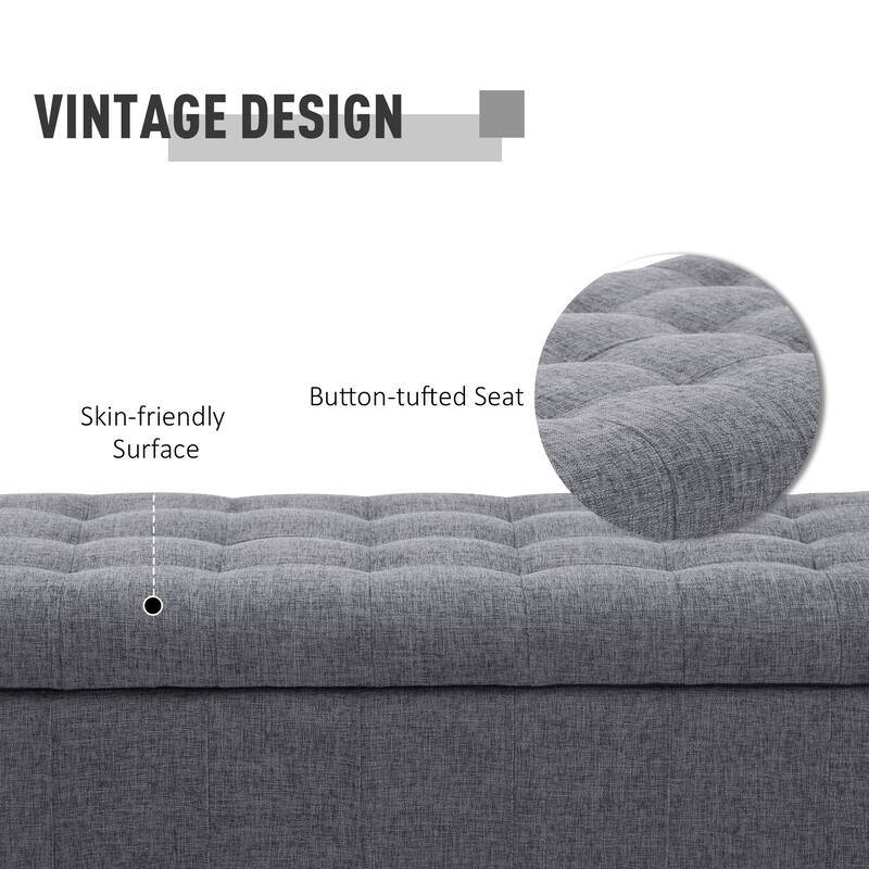 Storage Ottoman, Linen Fabric Button Tufted Storage Bench with Soft Close Lid for Living Room, Entryway or Bedroom