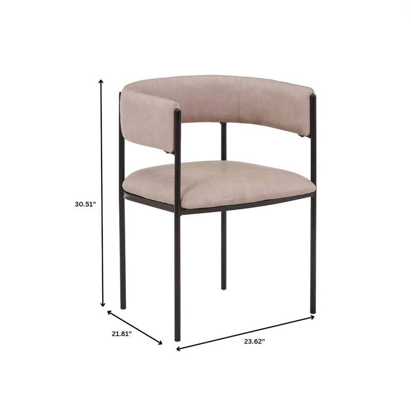 Dining Chair in Leather with Open-Back and Powder Coated Iron Legs Set of 4