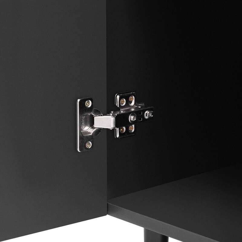 Roomfitters Set of 2 Modern Side Cabinets with Geometric Doors, Adjustable Shelves, Stylish Storage or TV Stand, Black