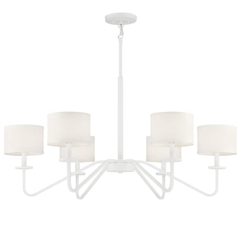 Meridian M10092 6 Light 42" Wide Chandelier with White Fabric Shades