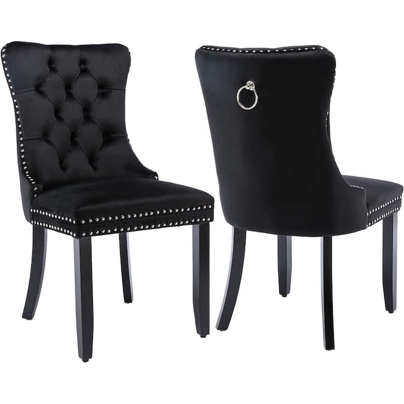 Velvet Dining Chairs Set of 2, Tufted Dining Chairs with Nailhead Back and Ring Pull Trim - 25.5×19.7×37.4inch