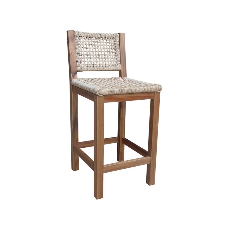 Outdoor Set of Two Stool with Wicker Seats and Back