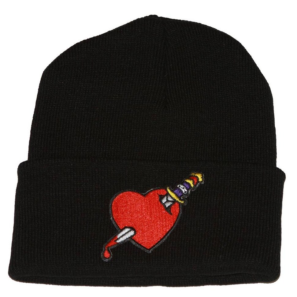 Shop Winter Knit Black Beanie Cuff Heart Dagger 3d Patch