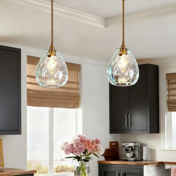 slide 2 of 17, Modern Gold 1-Light Hand-blown Teardrop Glass Pendant Light for Kitchen Island - 7.8" W x 11.2" H