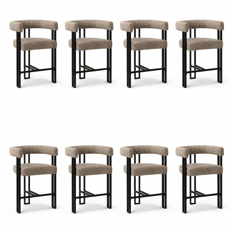 24" Seat Height Upholstered Tweed Solid Back Counter Stool(Set of 6)