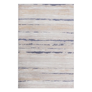 LOOM & LUXE Collection Ivory/Blue/Striped Non-Shedding Area Rug