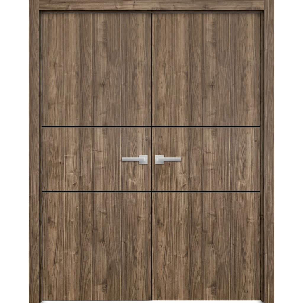 Solid French Double Doors 36 x 80 Planum 0014 Walnut with