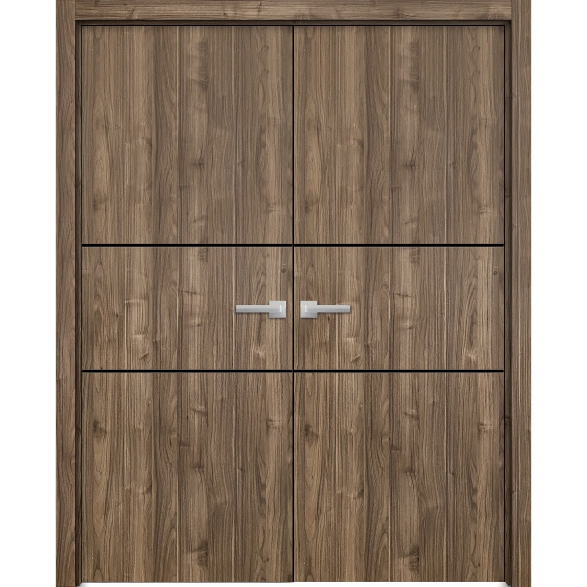 SartoDoors Planum 0014 | Interior French Doors Double French Door | Solid Wood | Hardware Set | 36x80, Walnut Bedroom Door
