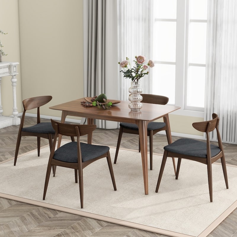 47.2" Wooden Table and Soft Cushioned Chairs, 5-Piece Dining Set - Charcoal Walnut