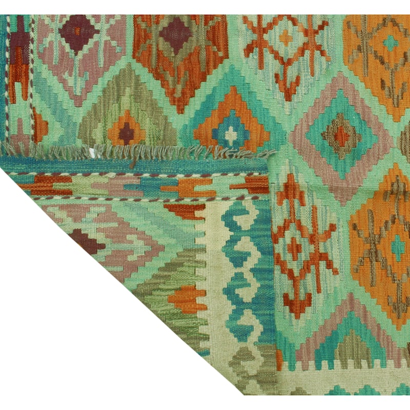 Sangat Flatweave Minoo Turquoise/Orange Rug - 6'3" x 9'7"