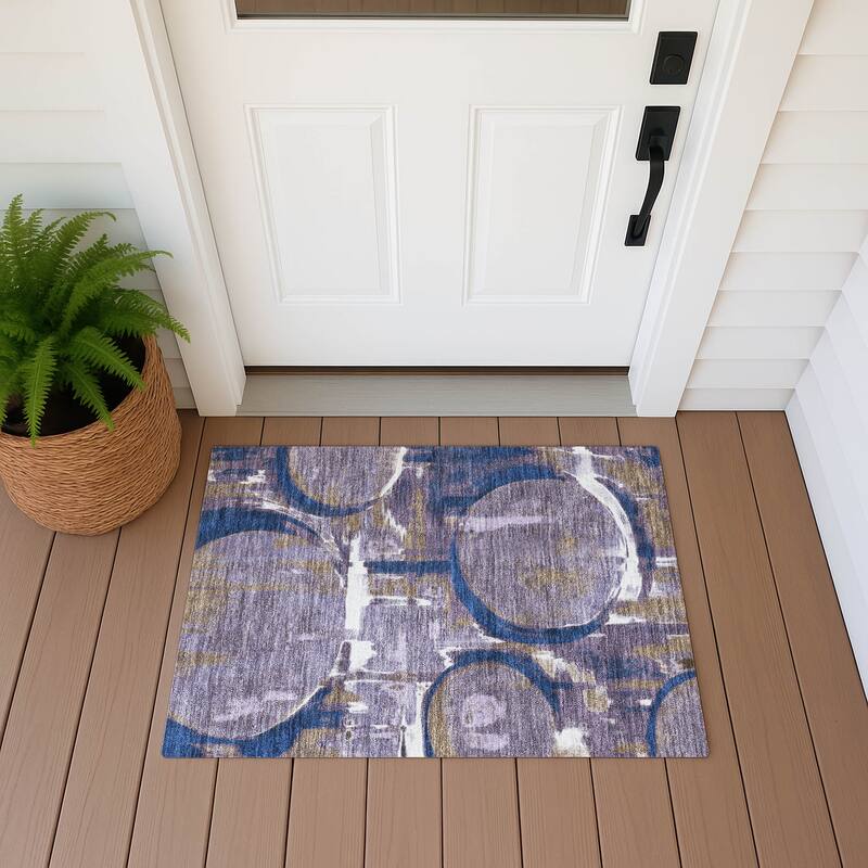 Machine Washable Indoor/ Outdoor Modern Erie Chantille Rug - Plum - 1'8" x 2'6"