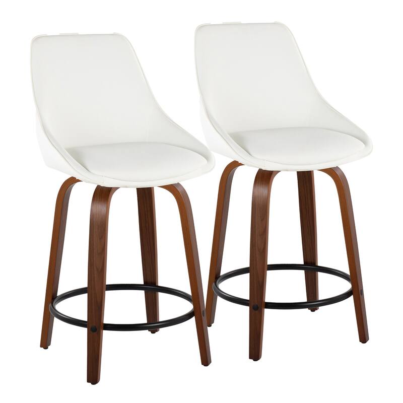 Carson Carrington Alba 24" Fixed-Height Upholstered Counter Stool with Bent Wood Legs & Round Footrest (Set of 2)
