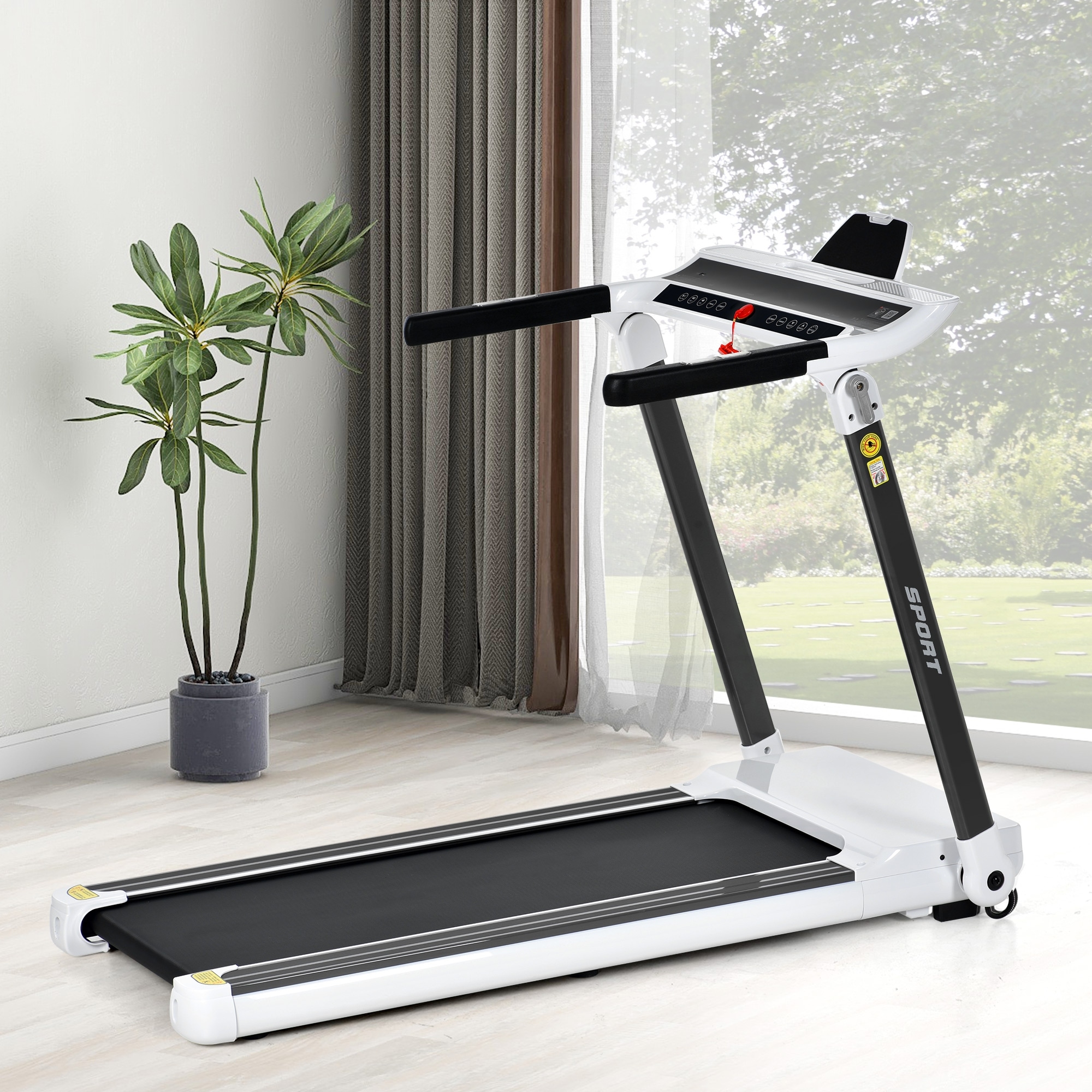 Portable Compact Treadmill Electric Motorized 3.5HP Medium Running Machine Foldable Motorised Walking Machine for Home Gym White