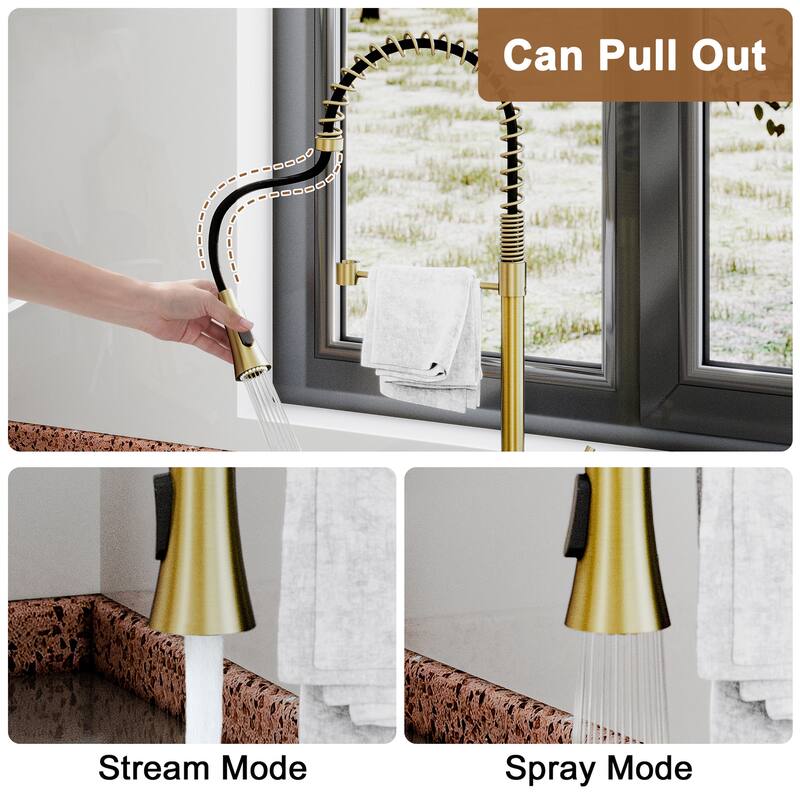 Single-Handle Spring Pull Down Sprayer Kitchen Faucet with Dual-Function Spray Head