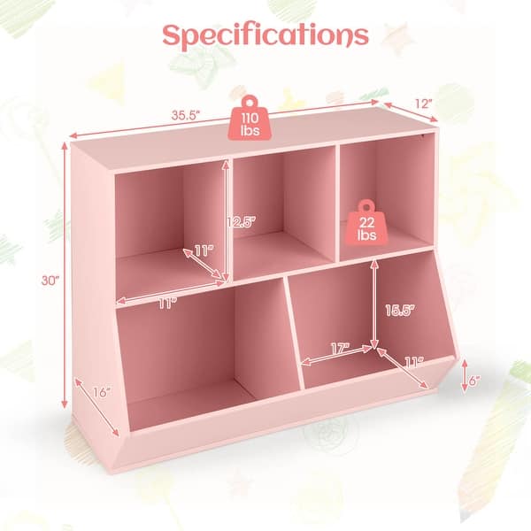 dimension image slide 0 of 3, Costway 5-Cubby Kids Toy Storage Organizer Wooden Bookshelf Display - See Details