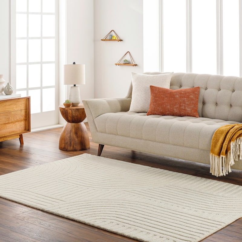 Dabala Handmade Modern Wool Rug - Cream - 2' x 3'