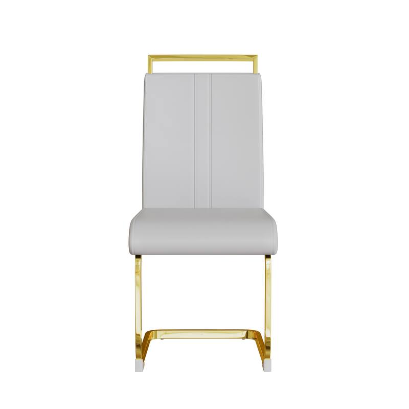 5-Piece Glass Dining Table Set with Gold Metal Legs and 4 PU Upholstered Chairs