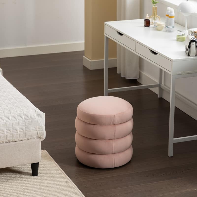 Soft Velvet Round Ottoman Footrest Stool