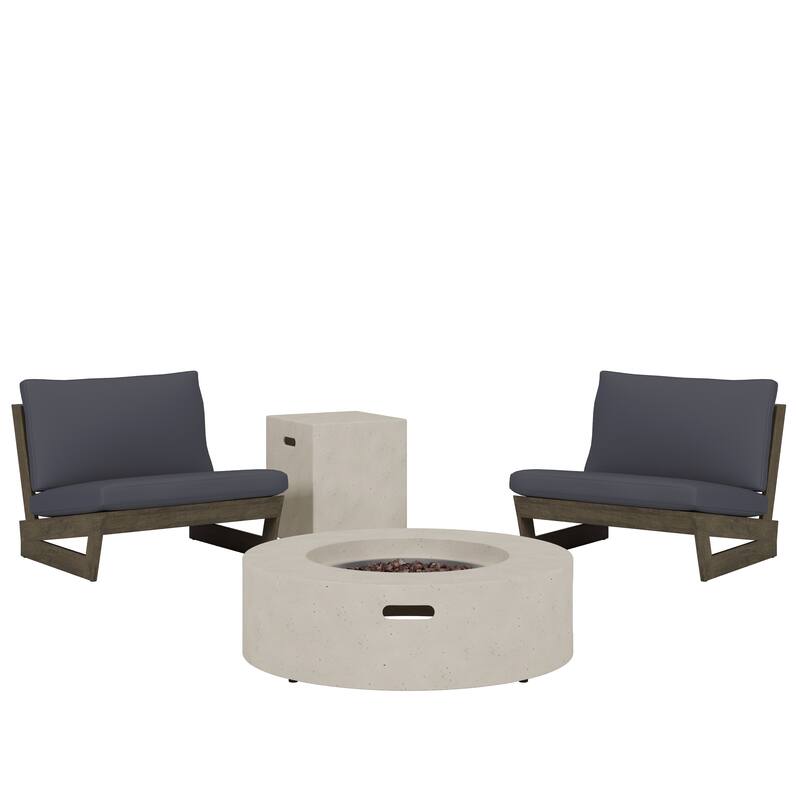 Sherwood Acacia Wood Outdoor Lounge Chairs and 50,000 BTU Circular Propane Fire Pit by Christopher Knight Home