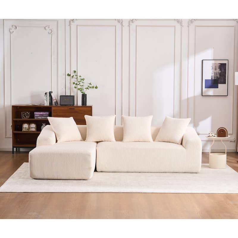 3-Seater Full Sponge Compression Sofa Chaise Longue with 4 Pillows - White