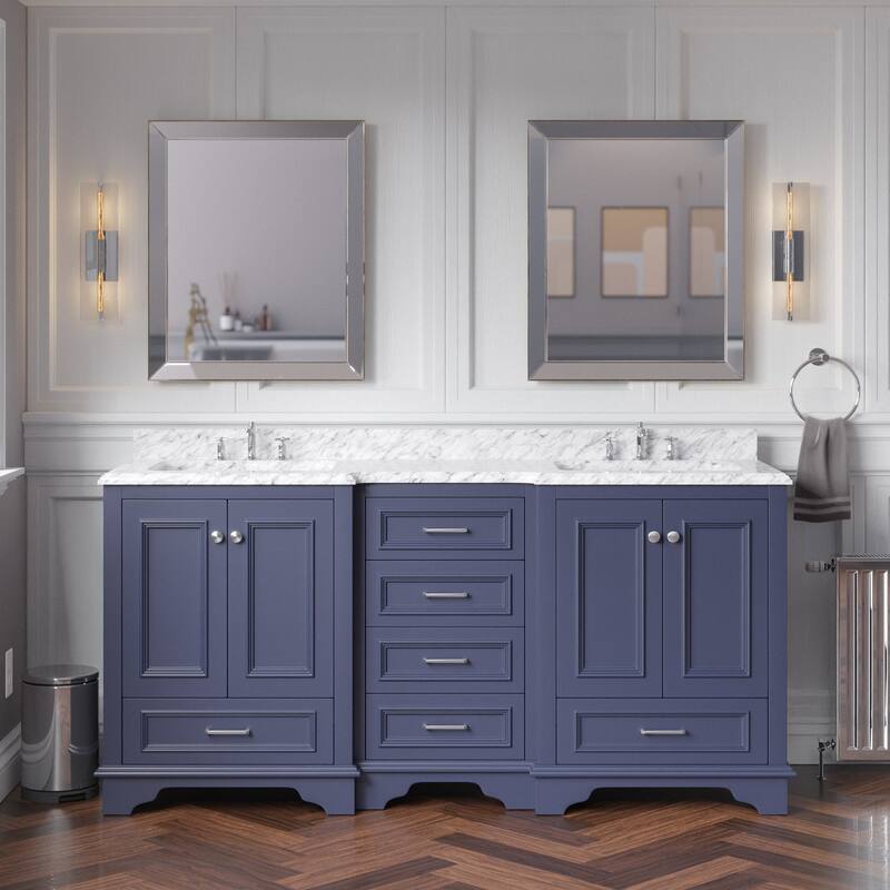 KitchenBathCollection Nantucket 72" Double Bathroom Vanity with Carrara Marble Top - Marine Gray