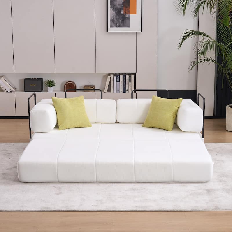 78.5" Folding Sofa Bed with 2 Pillows, Convertible Foam Futon Couch, Corduroy Fold-Out Couch for Living Room, Office