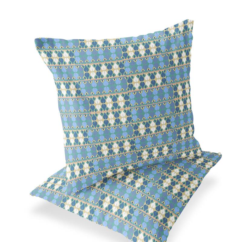 HomeRoots Set of Two 16" X 16" Blue and Green Blown Seam Striped Indoor Outdoor Throw Pillow - 16.00' X '16.00' X '5.00