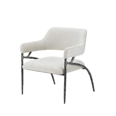 Modrest Ector Modern Off-White Fabric & Forged Metal Accent Chair