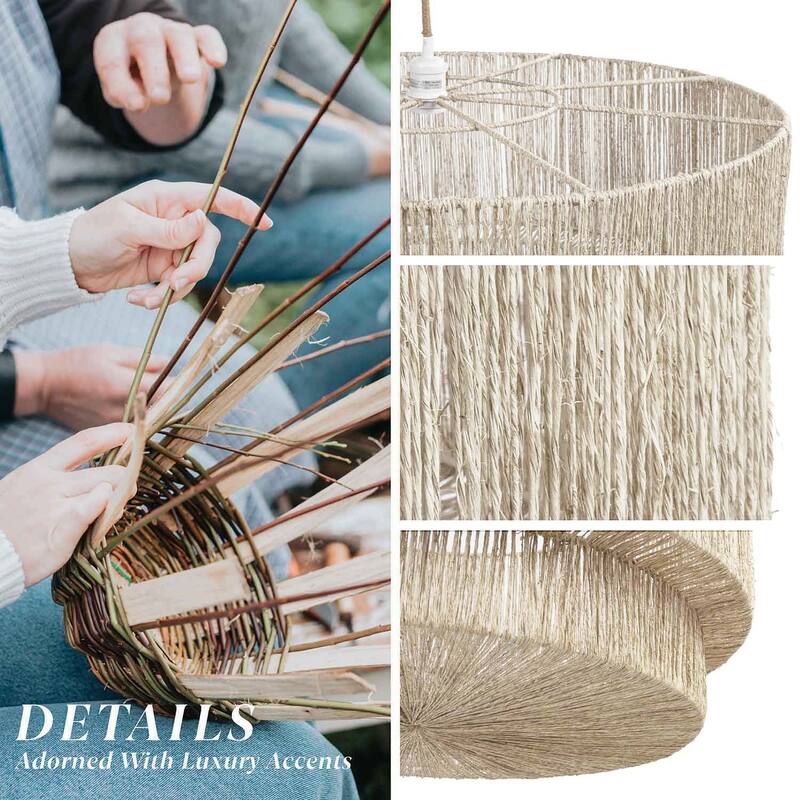 Elaine - 24" or 28" Ivory Jute Plug-In or Hardwired Light Fixture for Dining Room, Bedroom, or Kitchen in Japandi Style