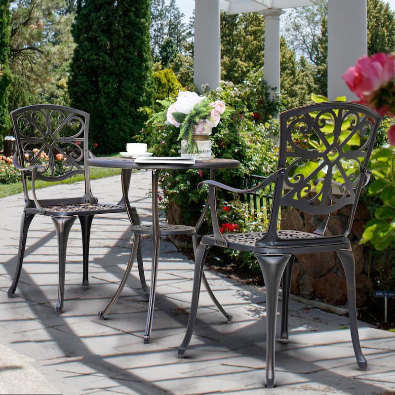 Outdoor 3-Piece Cast Aluminum Patio Set with 1.77" Umbrella Hole