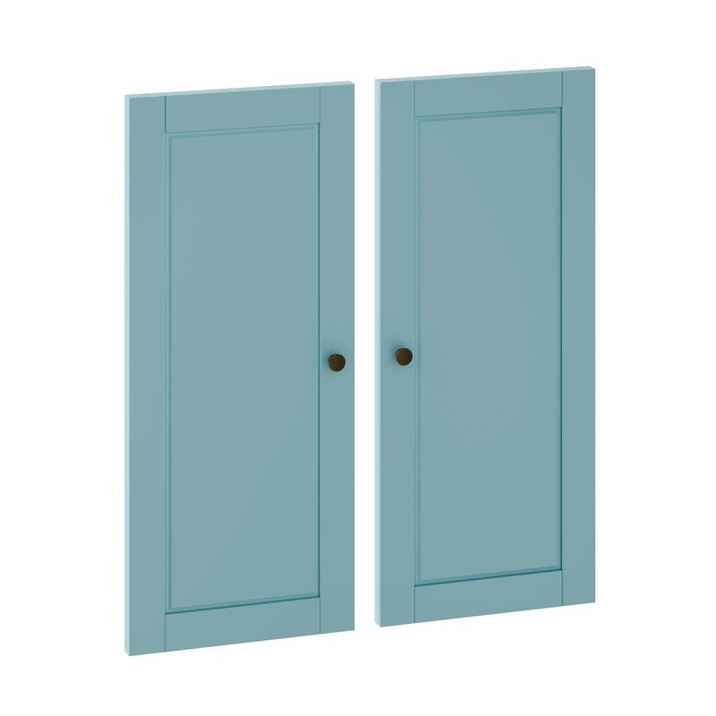 Palace Imports 100% Solid Wood Modular Kitchen Pantry Double Door Kit - Set of 2 - Aqua Blue-Solid
