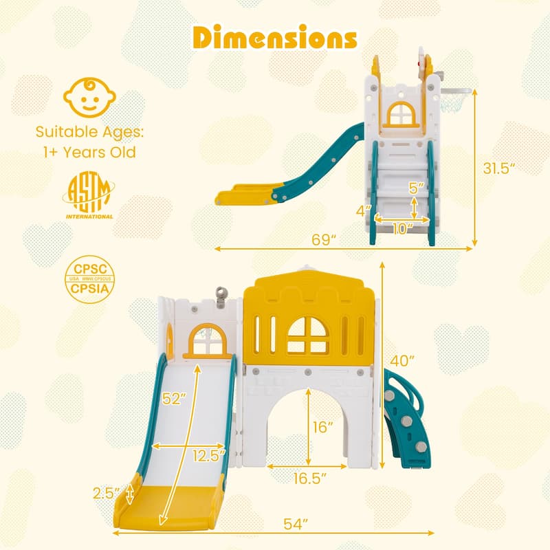 9 in 1 Toddler Slide and Climber Playset with Basketball Hoop Tunnel and Storage Indoor Outdoor Playground for Kids