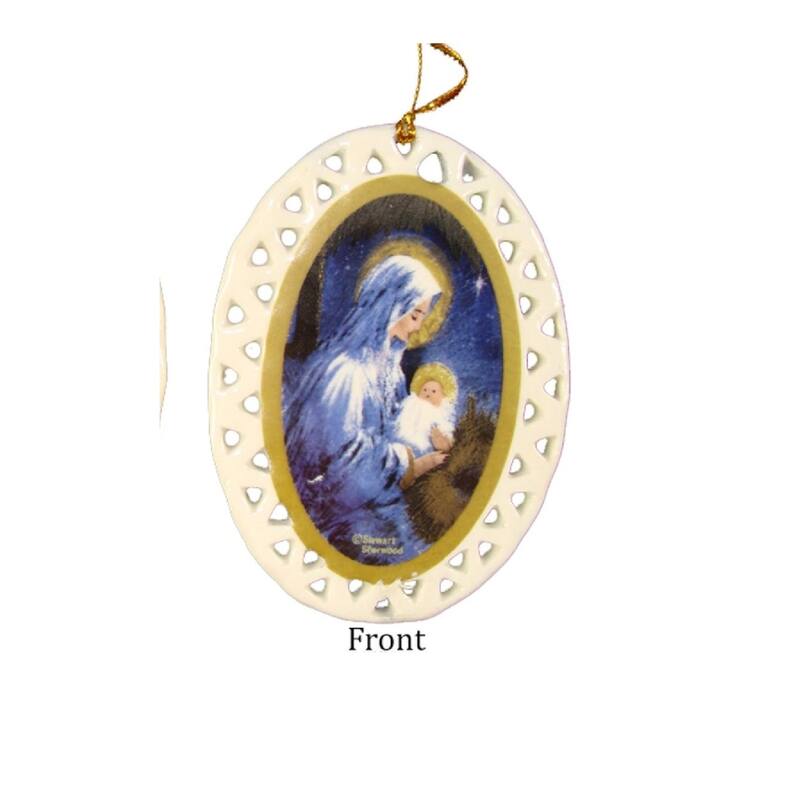 Club Pack of 192 Ivory and Blue Jesus with Holy Mary Christmas Ornaments 3.75"