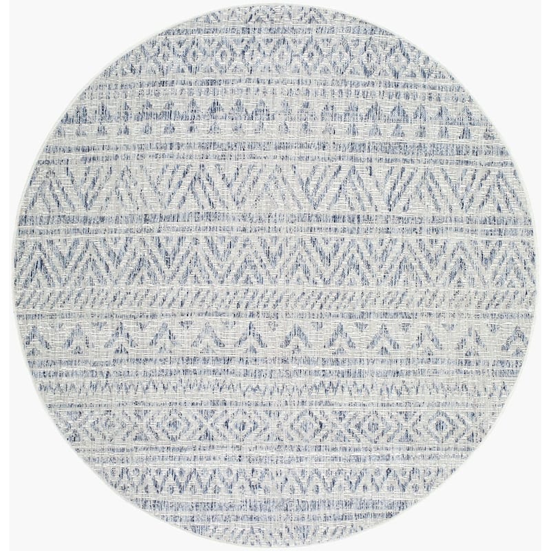 Livabliss Eagean Global Indoor/Outdoor Area Rug - 5'3" x 5'3" Round - Blue/Grey